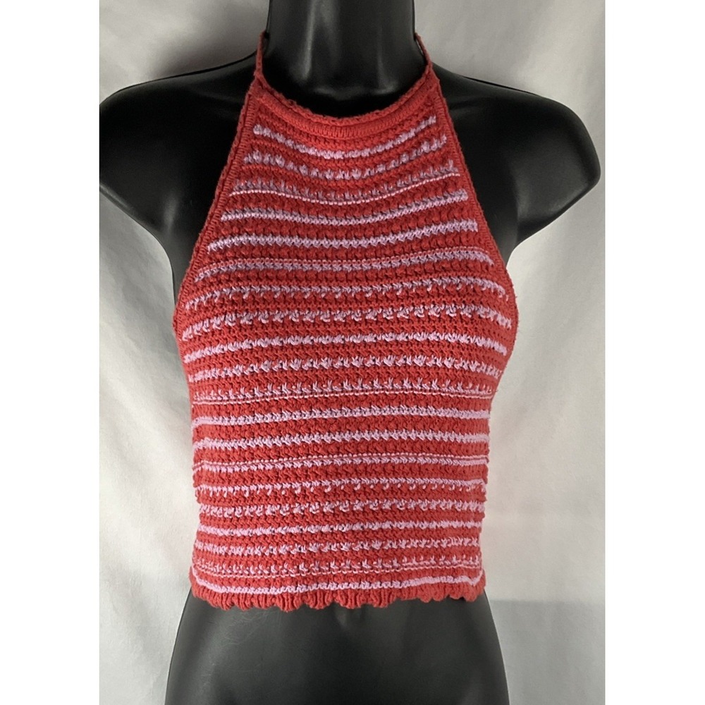 Urban Outfitters‎ Womens Size M Millie Crochet Halter Top Dark Coral/Lavender